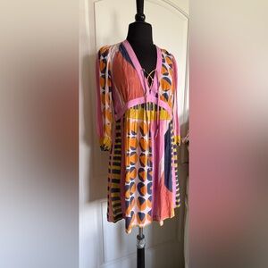 ba&sh Myriem Dress NWT Size 0 Boho Print Pink Orange Viscose Mini